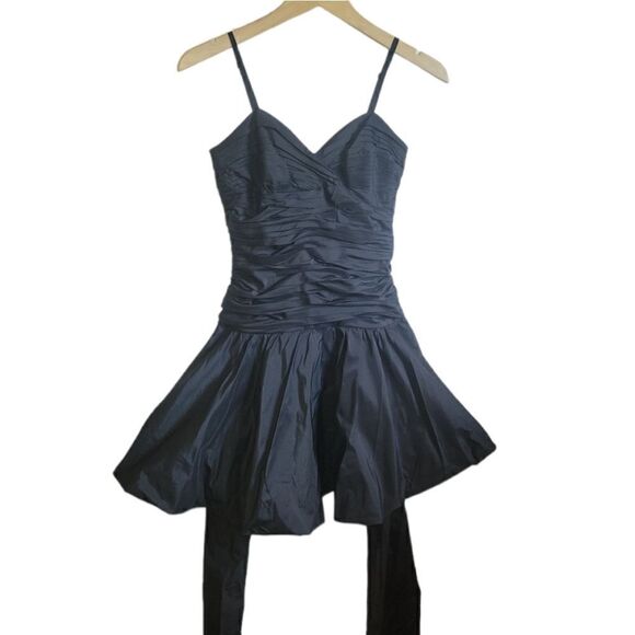 NWT BCBGMAXAZRIA Black Silk Taffeta  Mini Bubble Dress 80s Carrie Bradshaw 2 - Picture 3 of 14